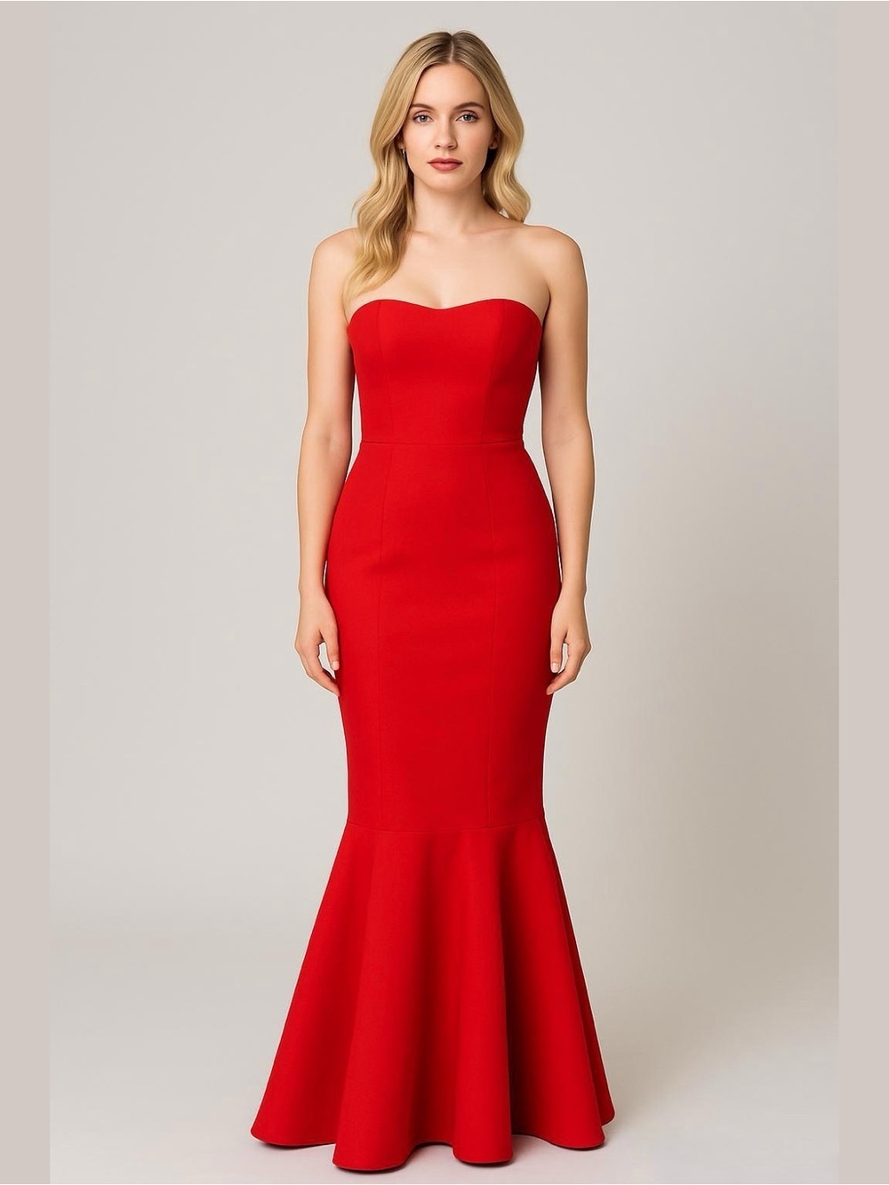 [NWT] XSCAPE Red Strapless Midi Mermaid Ruffled Hem Cocktail Formal Dress - Sz 2